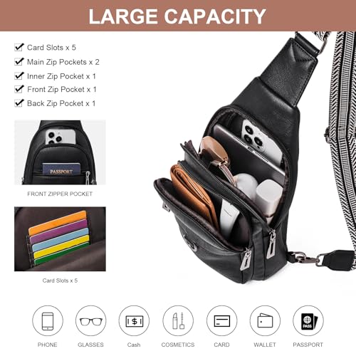 cakang Womens Sling Bag Crossbody Bags for Women Vegan Leather Sling Backpack Daypack Fanny Pack Crossbody Purse Travel - color: 1-black