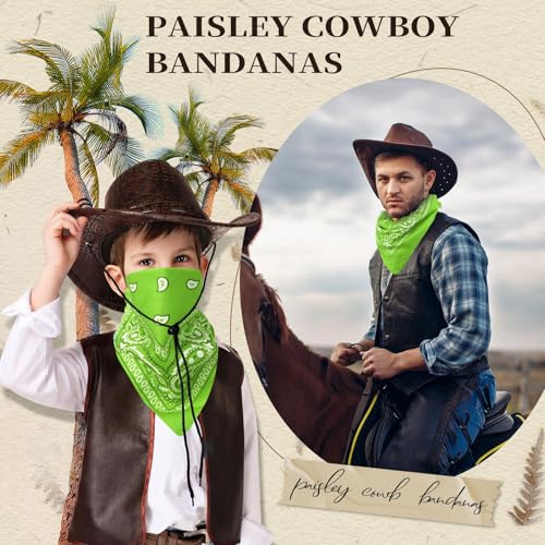 Suhine 12 Pcs Bandanas Bulk for Women Men 22 x 22 Inch Paisley Headband Cowboy Handkerchief Summer Beach Party Costume - color: Apple Green