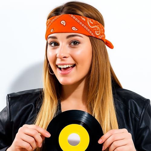 Blulu 12 Pack Neon Bandanas Bulk Multi Purpose Paisley Cowboy Bandanas for Men Women Headband Western Music Festival Rave - color: Orange