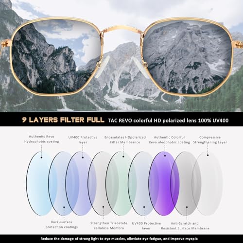 Polarized Sunglasses for Womens Men Trendy Square Hexagonal Flat Mirrored Sun Glasses UV Protection - color: A05-gold/G15/Black