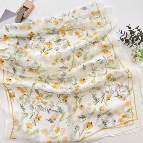 MINIDORA Lightweight Scarves for Women Elegant Floral Pattern Scarf Shawls Sunscreen Head Shawls - color: Style 12-light Yellow