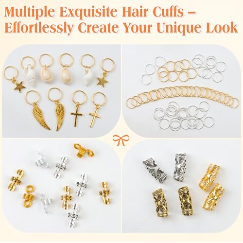 159 Pcs Hair Jewelry for Braids,16 Styles Dreadlock Accessories, Adjustable Metal Hair Clips, Hair Cuff Rings Star Wing Shell Braiding Decorations for Women - color: Mixed color-159pcs