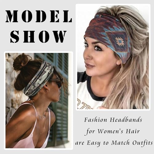 FULZTEY Boho Headbands for Women Fashion Wide Head Bands Floral Print Hairbands Large African Knotted Headwrap Elastic Sport Yoga Workout Turban Thick Cloth Bandanas for Hair Accessories 3Pcs - color: Style 112