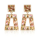 Rhinestone Rectangle Statement Earrings Colorful Crystal Geometric Drop Dangle Earrings for Women Prom Party - color: champagne