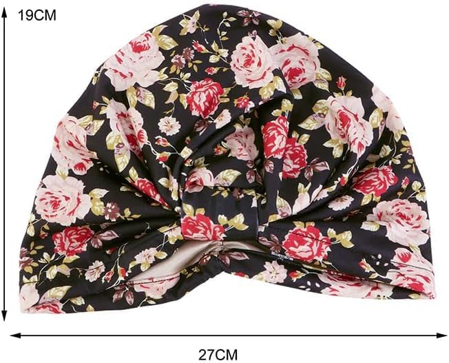 Women's Turban Head Wrap Cancer Chemo Beanies Cap Headwear Cap Bonnet Hair Loss Hat for Sleeping - color: Flower-black