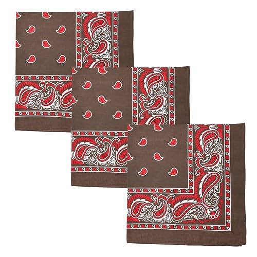 Motique Accessories Two Tone Paisley Bandana - Set of 3 - color: Brown Red White