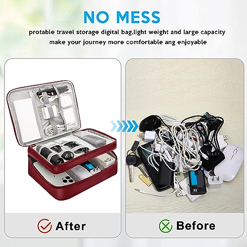 CILLA Electronic Organizer Travel Case, Travel Cord Organizer Case Portable Waterproof Cable Organizer Bag for Charger, Cord, USB, Power Bank, Earphone - color: zipper-wine