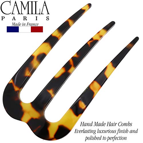 Camila Paris CP3155 French Twist Stick Clip Pins, Tokyo, Wavy Hair Pin 3-Prong Hair Fork for Girls Spiral Updo Chignon Bun Holder, Flexible Styling Hair Accessories for Women, Handmade in France - color: 3-Prong Tokyo