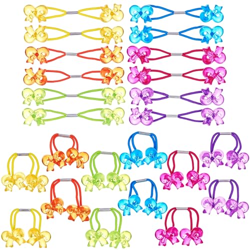 24pc Flower-Shaped Multicolored Twin Bead Ponytail Ball Elastics | Fun Colorful Hair Ties & Accessories for Girls, Kids & Toddlers. No-Slip Hold. Kids Hair Bands - So Cute - color: Flower-Shaped