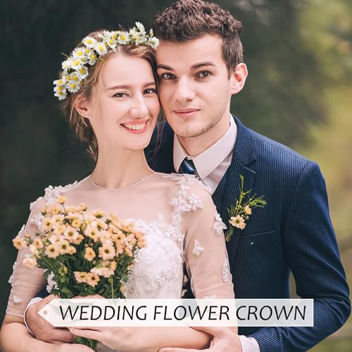 AWAYTR Flower Hippie Floral Crown - Boho Sunflower Headband for Women, Hippie Costume and Hair Accessories (White) - color: White