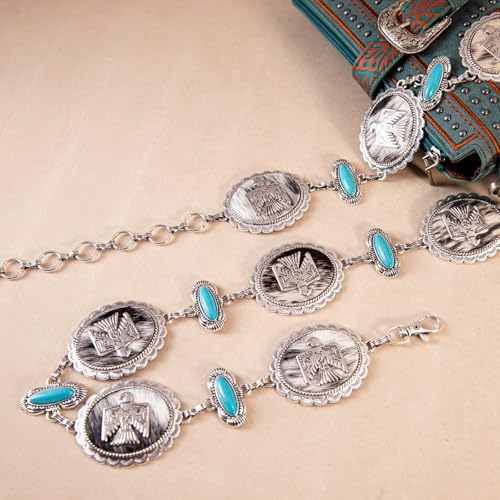 Montana West Rustic Couture's Large Western Concho Metal Belts for Women Cowgirl - color: Brilliant Turquoise