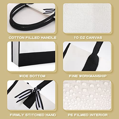 Reginary 12 Pack Canvas Tote Bags Initial Classic Present Personalized Canvas Beach Bag for Wedding, Birthday, Beach(Black and White) - color: Black and White