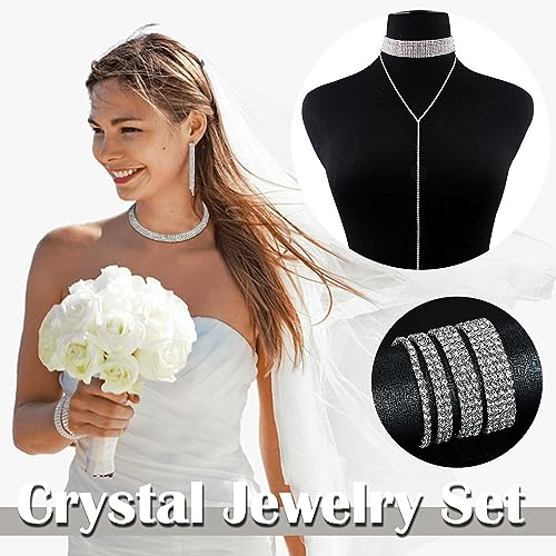 EIELO Rhinestone Jewelry Set for Women Wedding Bridal Triangle Clutch Bag Silvery Clutch Purse Glitter Choker Necklace Tennis Stretch Bracelets Ring Dangle Fringe Earrings Set - style: Sequins Handbag