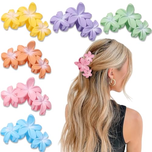 YONOY 6Pcs Flower Hair Clips for Women,Non-Slip Matte Flower Hair Clips for Women,Hawaiian Clip Large Plumeria Banana Cute Clip Beach Hair Accessories (Frosted gradient color) - color: Color B