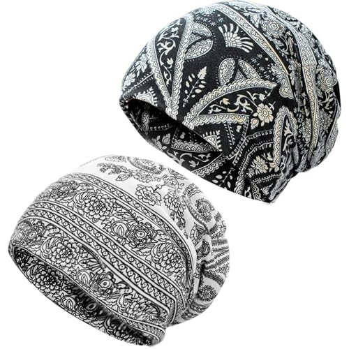 Women's Slouchy Beanie Cap Chemo Headwear Hats Scarf - color: G - Black White