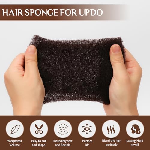 YGQQOY Hair Sponge for Updo,Hair Filler, Hair Donuts for Updos,Volume Hair Bumps Tool, Hair Padding,Dark Brown - color: Dark Brown