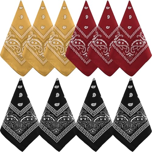 NACHLYNN 10/20pcs Paisley Bandanas Assorted Bandanas Cowboy Polyester Headbands Square Scarf Headwear - color: Khaki, Black, Burgundy