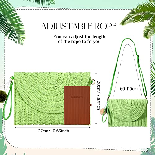 Frienda Straw Purses for Women Straw Clutch Crossbody Bag Summer Beach Shoulder Bag Woven Envelope Wallet Handbags - color: Green