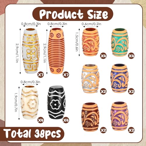 38Pcs Wooden Hair Beads for Braids and Dreadlocks, Loc Jewelry Bead for Black Women and Men, Multi Shape Beads for Necklace Bracelet Hair DIY Craft Handmade Decoration Dreadlock Accessories