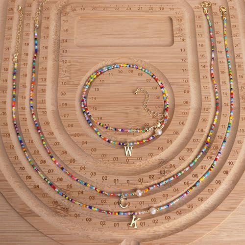 Colorful Pearl Beaded Initial Choker Necklaces for Women, Boho Handmade Personalized Seed Beads Letter Name Necklace Beach Surfer Bohemian Jewelry Gift - color: N