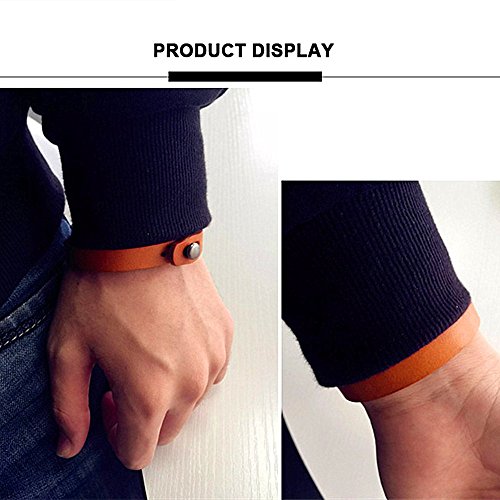 Mens Genuine Leather Bracelet - Handmade Adjustable Leather Cuff Bracelet punk Style leather wrap Wristband for Men - color: A-Yellow