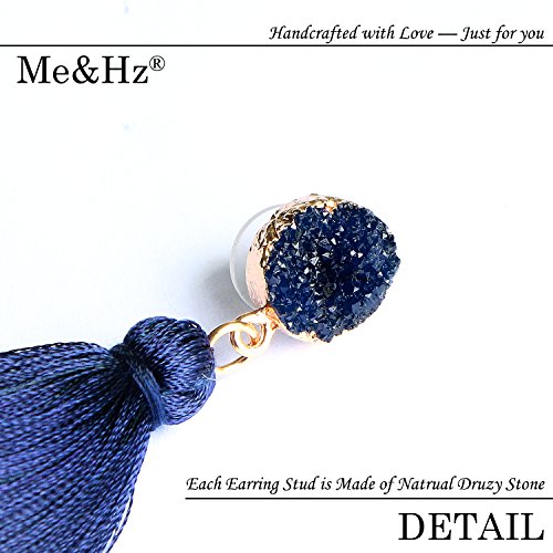 Me&Hz Colorful Layered Tassel Earrings Bohemian Statement Tiered Tassel Big Dangle Drop Earrings for Women Druzy Studs Valentine’s Day Gift - color: Navy Blue