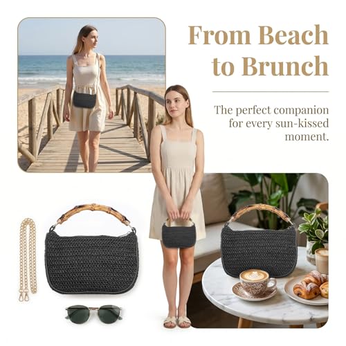 GOKTOW Straw Clutch Purses for Women Small Summer Handbag Woven Beach Hobo Tote Bags Vacation Crossbody Bag 2026 - color: Black