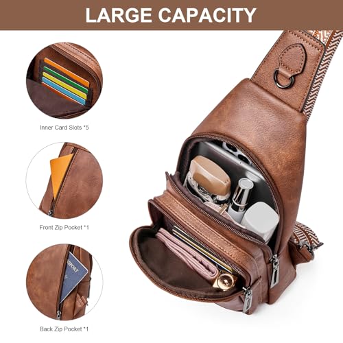 cakang Womens Sling Bag Crossbody Bags for Women Vegan Leather Sling Backpack Daypack Fanny Pack Crossbody Purse Travel - color: 2-brown