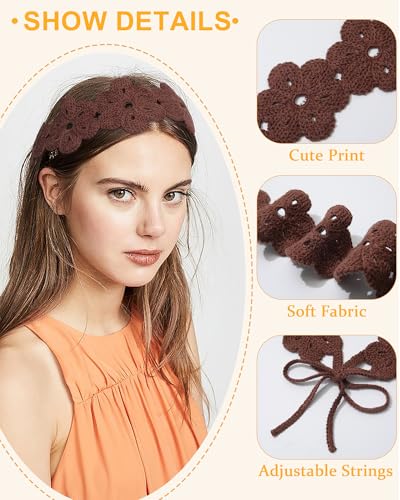 HAIMEIKANG Hippie Hair Bandanas Headbands for Women Boho Headband Knit Hair Bands Floral Head Wrap for Girls (Beige 2 + Black 2 + Brown 2) - color: Beige 2 + Black 2 + Brown 2