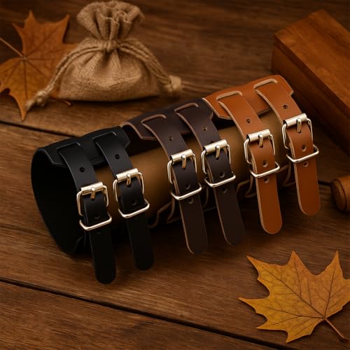 Adjustable Leather Bracelets, Leather Wrap Bracelets Leathers Cuff Bracelet Leathers Wristband for Women for DIY Craft Jewelry Making - style: Double-layer