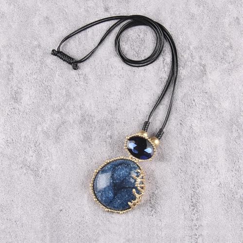 Leather Necklace for Women Large Pendant Hippie Choker Necklace Vintage Sweater Necklace Chunky Boho Necklaces for Women - style: Leather Pendant Necklace