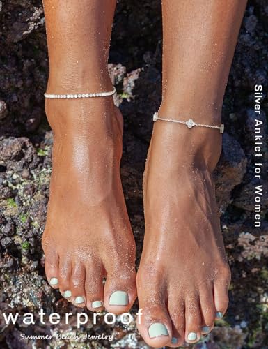 RLMOON Gold Silver Anklets for Women CZ Ankle Bracelet 14K Gold Plated Waterproof Layered Stackable Clover Butterfly Tennis Chain Anklet Trendy Summer Beach Foot Jewelry - color: B:Clover Anklet-Silver