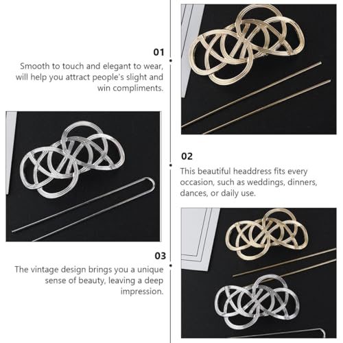 FRCOLOR Vintage Hair Bun Holder Clips 2pcs Geometric Hair Cuff Stick Set for Women for Updo Styling and Bun Makers