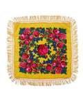 MJ SERECA Acrylic Bandana Printed Hair Scarf Square Ukrainian Head Scarf Floral Babushka Neck Scarf for Women 30"/42"/60" - color: Yellow With Tassel