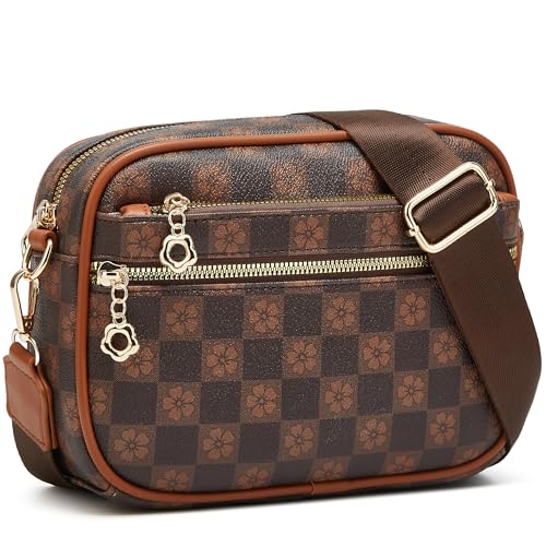 Crossbody Purse for Women Small Crossbody Bags Trendy Vegan Leather with Adjustable Shoulder Straps Gift for Mother Wife Mom - color: Checkered Coffee Minimalism