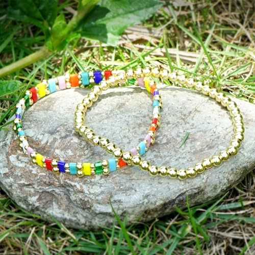 Tila Flat Beaded Stretch Bracelet for Women,Bohemian Friendship Bead Bracelets Handmade Stack Boho Jewelry Accessory for Everyday Wear, Vacation and Friend Gifts - color: colors