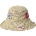 Women Straw Sun Hat Summer Beach Hats Foldable Floppy Cap Wide Brim Bucket Hat Solid Handmade Sun Protection Caps - color: Flora-beige