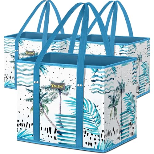 BALEINE 3Pk Reusable Grocery Bags, Foldable Shopping Bags for Groceries with Reinforced Bottom & Handles (Island Breeze) - color: Island Breeze, size: 3 Pack