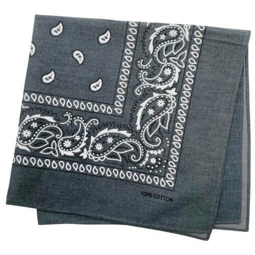 MDSTYLE 6 Pack 100% Cotton Bandanas 22” x 22" for Men & Women Paisley Handkerchief Headband Scarf Bandana - color: Grey