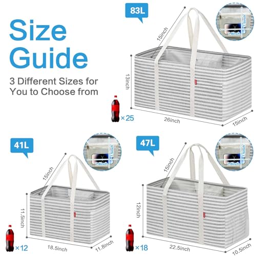 LHZK Standing Utility Tote Bag with Metal Wire Frame and the Sides Rinforced, Large Tote Bag with Handle, Reusable Grocery Bags Foldable, Beach Bag, Car Tote (Gray, 18.5''x11.8''x11.5'') | Metal Wire Frame - color: Gray, size: 18.5''x11.8''x11.5''-1 Pack