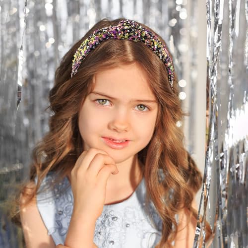 Headbands for Girls Women, 6Pcs Knotted Glitter Sequins Headbands Women Girls Sparkly Top Knot Headband Pink Blue Purple Black Hairbands Hair Accessories for Back to School or Daily Outfits
