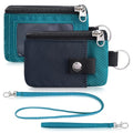 Artpaxy Minimalist Wallet For Mens Womens, Keychain RFID Blocking Zipper Small Wallet with ID Window 2 Lanyards,Water Resistant Travel Cash Card Coin Case Boys Girls - color: Dark grey+Blue green, style: Classic