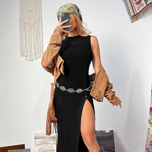 XZQTIVE Women Boho Chain Belts For Dresses Jeans Western Cowgirl Waist Links Belt Adjustable Metal Concho Belt - size: Fit Waist upto 36inches, style: Bull Turquoise Silver