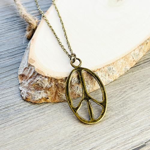 Peace sign earrings peace symbol charm earrings silver or bronze hippie necklace - color: bronze necklace