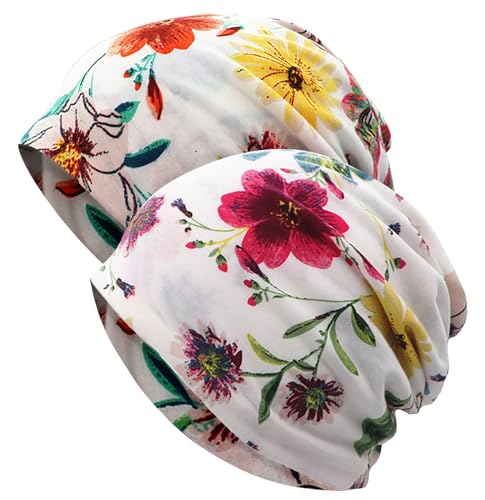XYIYI Womens Chemo Headwear Hats Cotton Slouchy Beanie Cap Scarf - color: 2pcs Flower Rose Orange