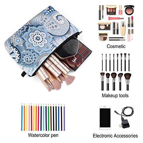 MAGEFY Makeup Bags for Women, Portable Travel Cosmetic Bag with Black Zipper Pouch Waterproof Makeup Pouch Multifunctional Small Bag for Women (1 pack, blue flower 0175) - color: blue flower 0175