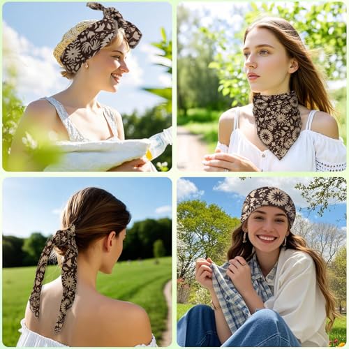 Floral Bandanas for Women Men, 27" x 27" Large Cotton Bandana Headband Head Wraps Hair Scarf for Beach Camping - color: Brown Floral-lily of the Valley