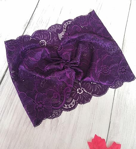 Hairband, Wide Lace Headcovering Headband for Women in Purple with Elastic Flower Lace Pattern - color: Purple