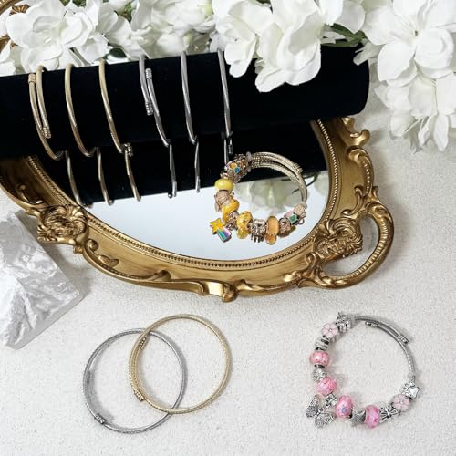 Exway 10 Pcs Elastic charm Bracelet chain Stainless Steel Cable Wire Twisted Cuff Bangle Bracelet Gold And Sliver charm Bracelets Kit for Crafts DIY Women Jewelry Making - color: gold+silver style B, size: 7.0in