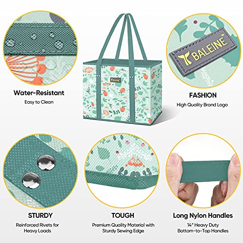 BALEINE 3Pk Reusable Grocery Bags, Foldable Shopping Bags for Groceries with Reinforced Bottom & Handles (Spring Stroll) - color: Spring Stroll, size: 3 Pack